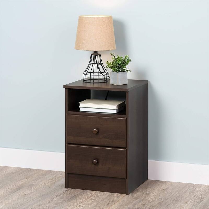 Astrid Simplistic Nightstand Side Table with 2 Drawers and Open Shelf - Espresso - 2-drawer