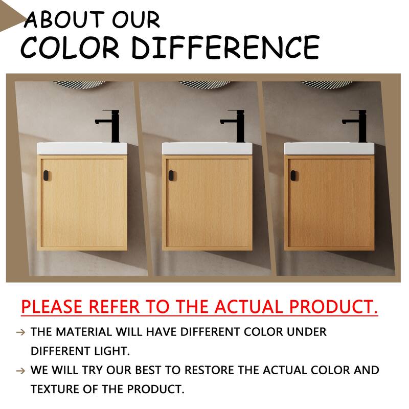 GDFStudio - Helsinki 18.5" Modern Wall-Mounted Bathroom Vanity Set with Resin Sink, Soft Closing Door & Antirust Hardware