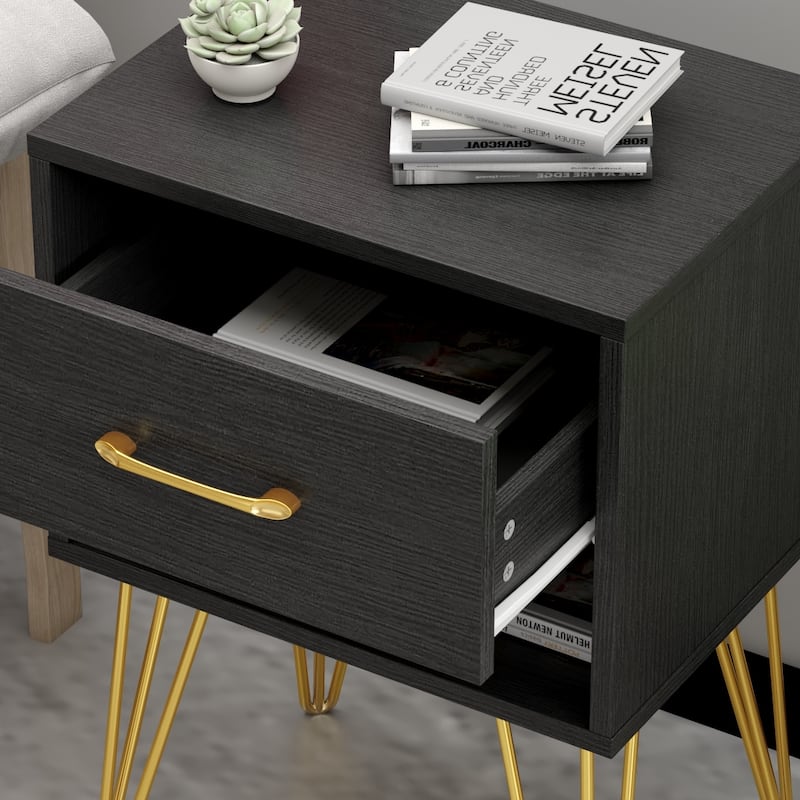 Timechee 23.6'' Tall 1 - Drawer Wood Nightstand Metal Legs(1 Piece)