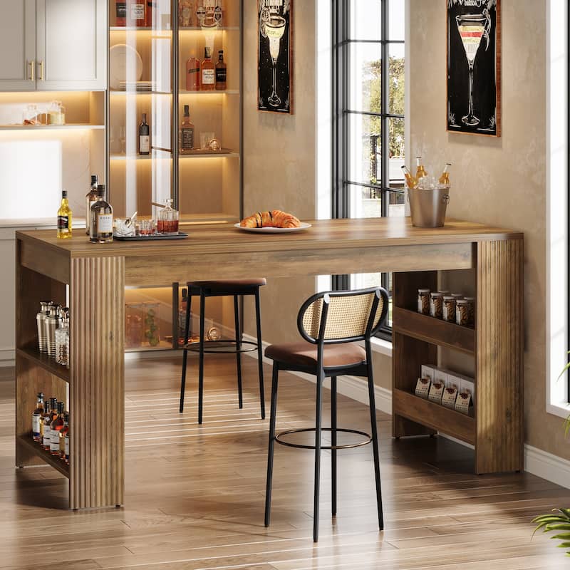 63 Inch Bar Table, Counter Height Pub Table with Storage Shelves