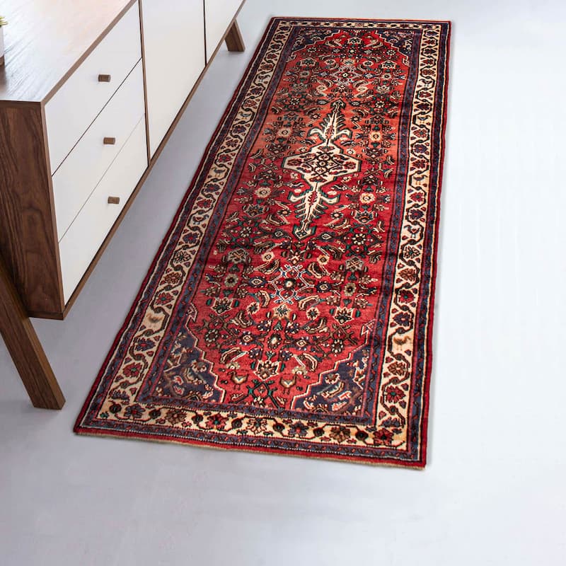 ECARPETGALLERY Hand-knotted Andelz Red Wool Rug - 3' 7" x 10' 2"