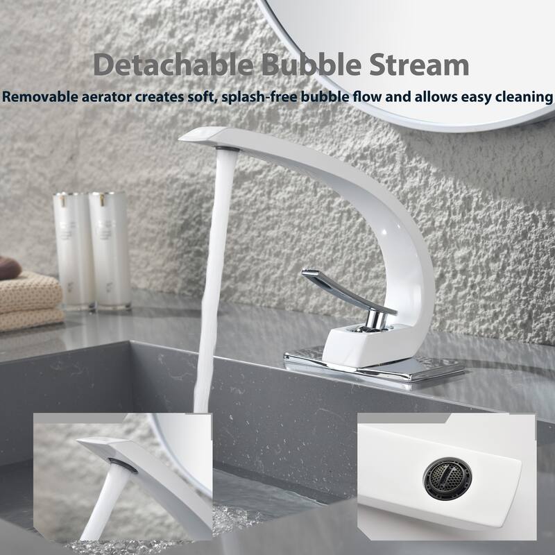 Modland C-Shaped Single Hole Bathroom Faucet, 500K Cycle CUPC Certified, 6-Inch Cover Plate, Black / Gold / Nickel / Chrome