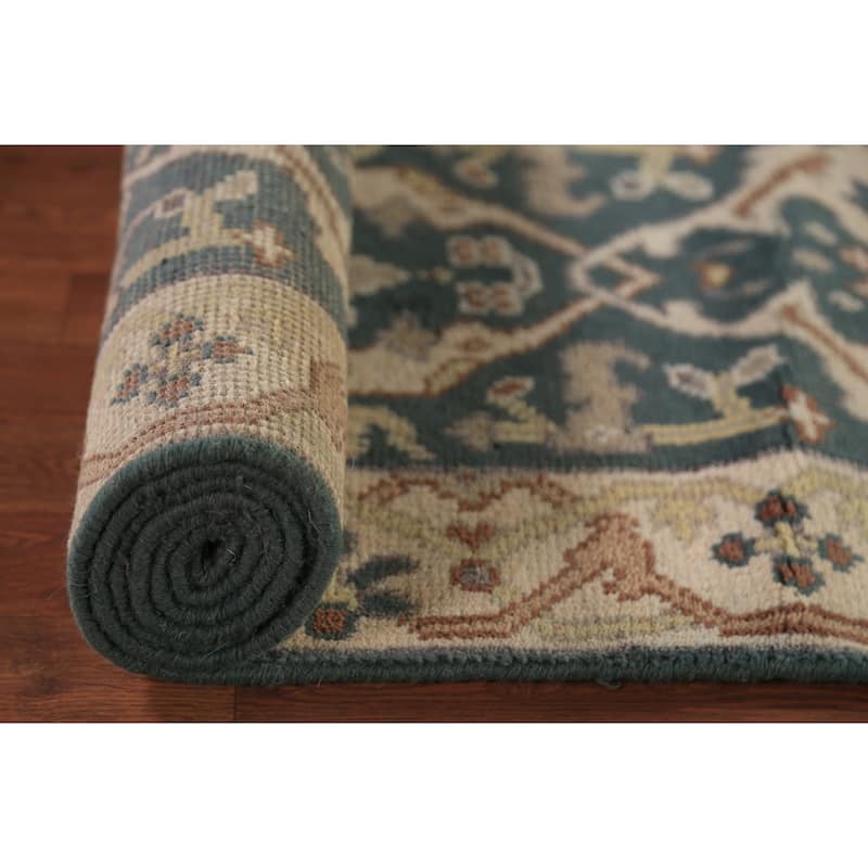 Transitional Blue Oushak Runner Rug Hand-Knotted Wool Carpet - 2'5" x 9'11"