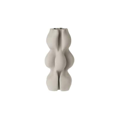 Geometric Ceramic Standing Vase - 14" - Bone Gray