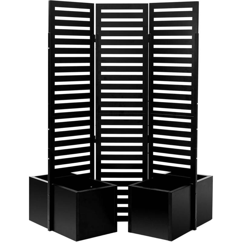 3-Panel Freestanding Privacy Screen with Planter Box for Patio - N/A
