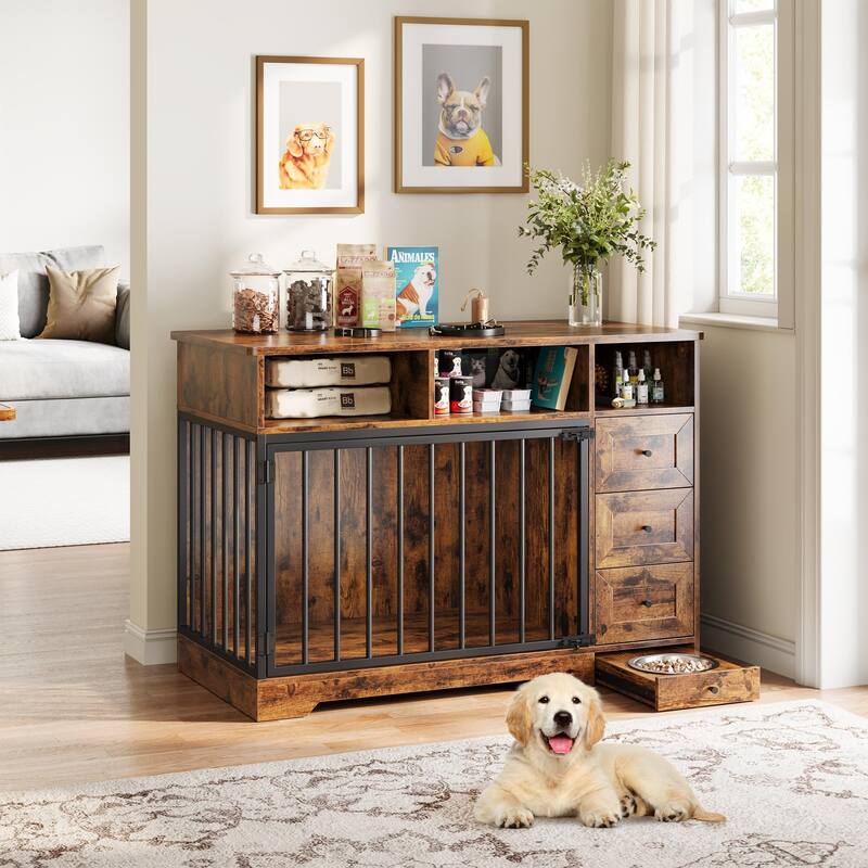 Dog Crate Furniture with Storage Drawers, End Table Design
