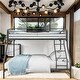 preview thumbnail 1 of 14, Metal Floor Bunk Bed, Twin-Over-Full Loft Bed, Metal Bed, Inclined Ladder Black