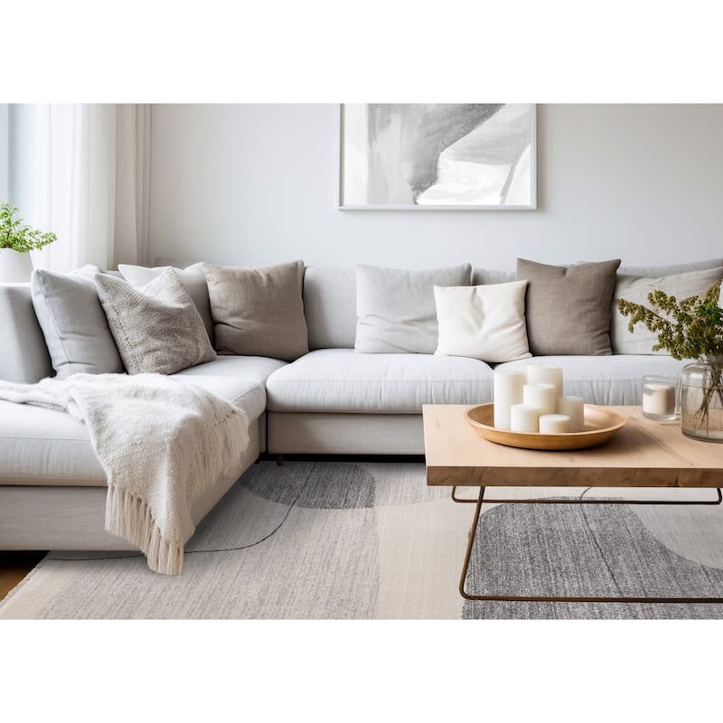 Olivia Grey Black Cream Modern Geometric Area Rug, 5'3" x 7'10"