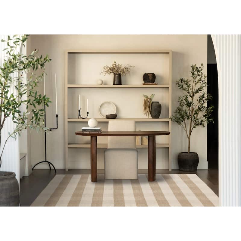 Beige White Plaid Handmade Wool Rug