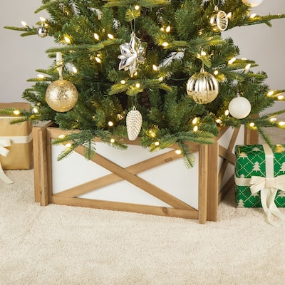 Glitzhome 24.5" or 27.5"L Solid Wooden X-shape Christmas Tree Collars