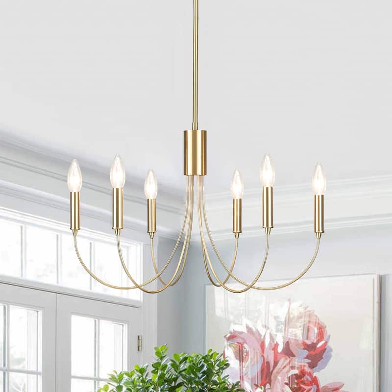 6-Light Modern Chandelier, Farmhouse Chandelier, Candle Style Chandelier for Dining Living Room Kitchen Island - 23.62"Dx8.86"H