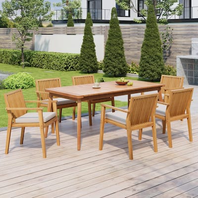 Christopher Knight Home - Eupraxia Acacia Wood Patio 7 Piece Dining Set