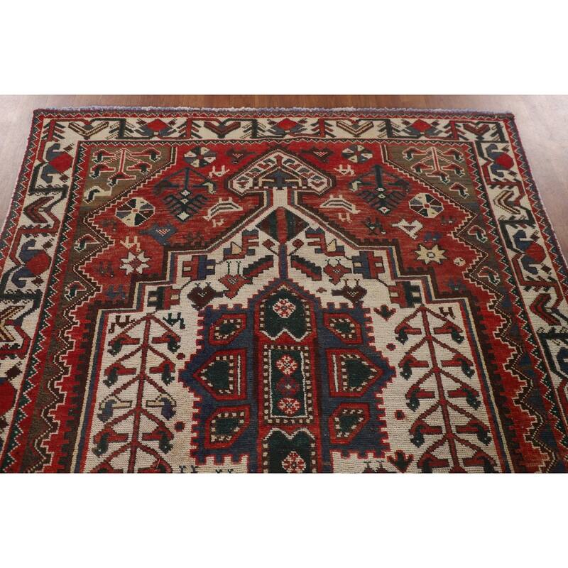 Geometric Bakhtiari Persian Vintage Rug Handmade Tribal Wool Carpet - 4'11"x 10'1"