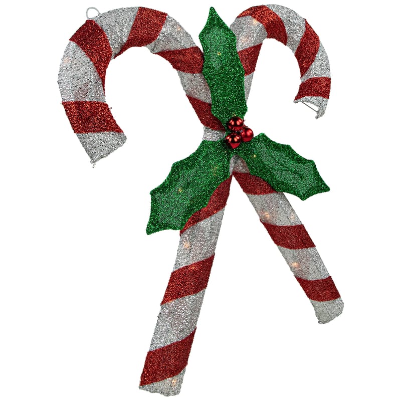 26" Red and Silver Double Candy Cane Lighted Outdoor Christmas Decor