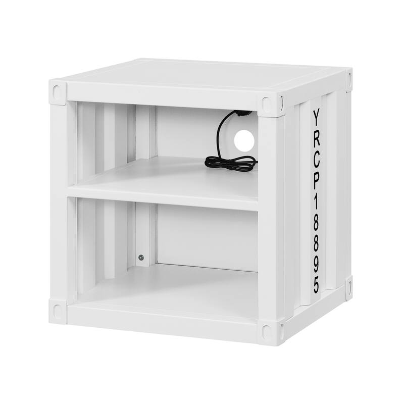 Industrial Design Nightstand, Bedside Decorative Table with USB Port, Sofa Side Table with 2 Open Compartments