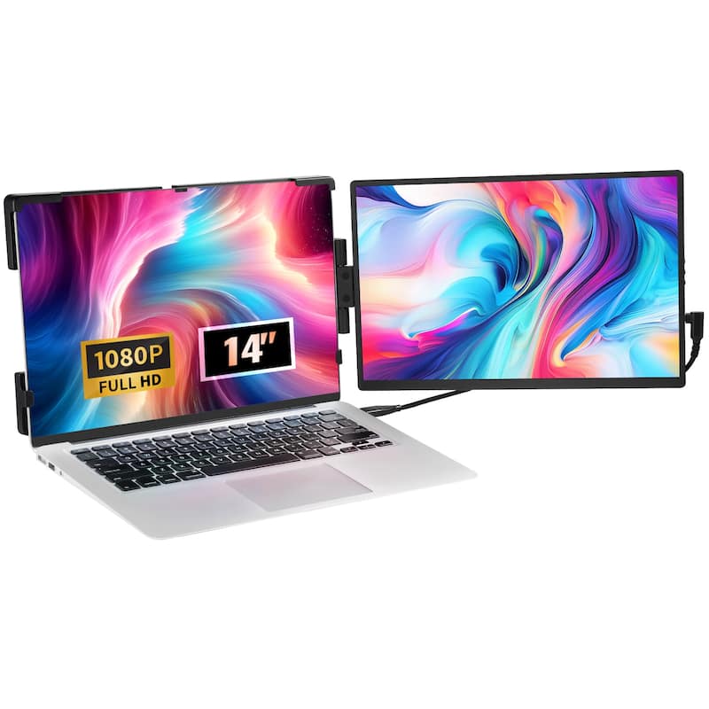 Portable Laptop Screen Extender, 14" FHD 1080P IPS Extended Monitor for 13"-17" Laptop, Swivel Portable Monitor - Dual Extended Monitor