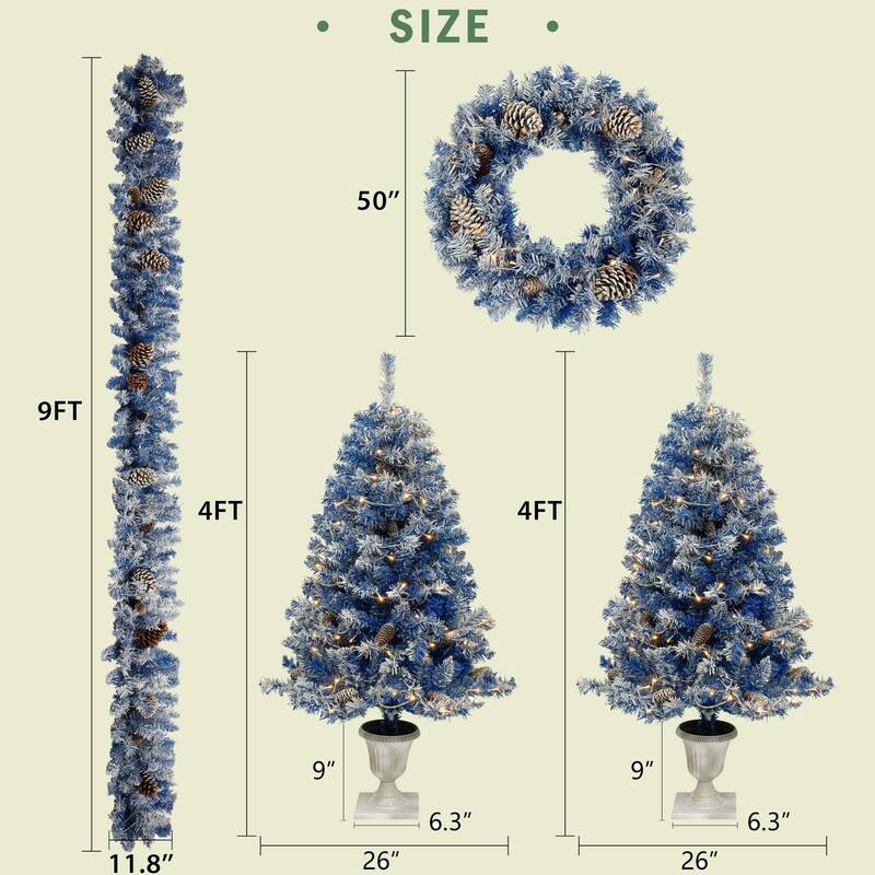 Pre-lit Xmas Tree Artificial Christmas 4-Piece Set in Blue