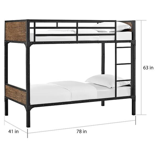 dimension image slide 1 of 2, Walker Edison Browning Rustic Wood Twin-over-Twin Bunk Bed