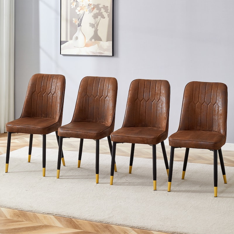 Brown Suede-like Velvet Dining Chair Set (4-Pack) Black Metal legs, dinning chairs