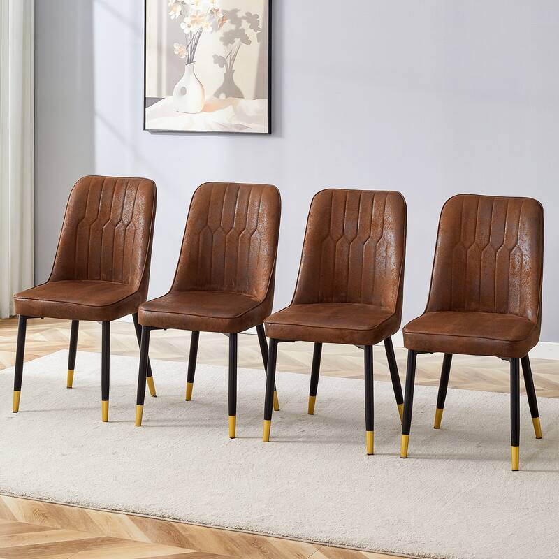 Modern Suede Velvet Dining Chairs with Vertical Stripe Pattern Non-Slip Feet and Metal Legs, for Dining Rooms, Brown, Set of 4