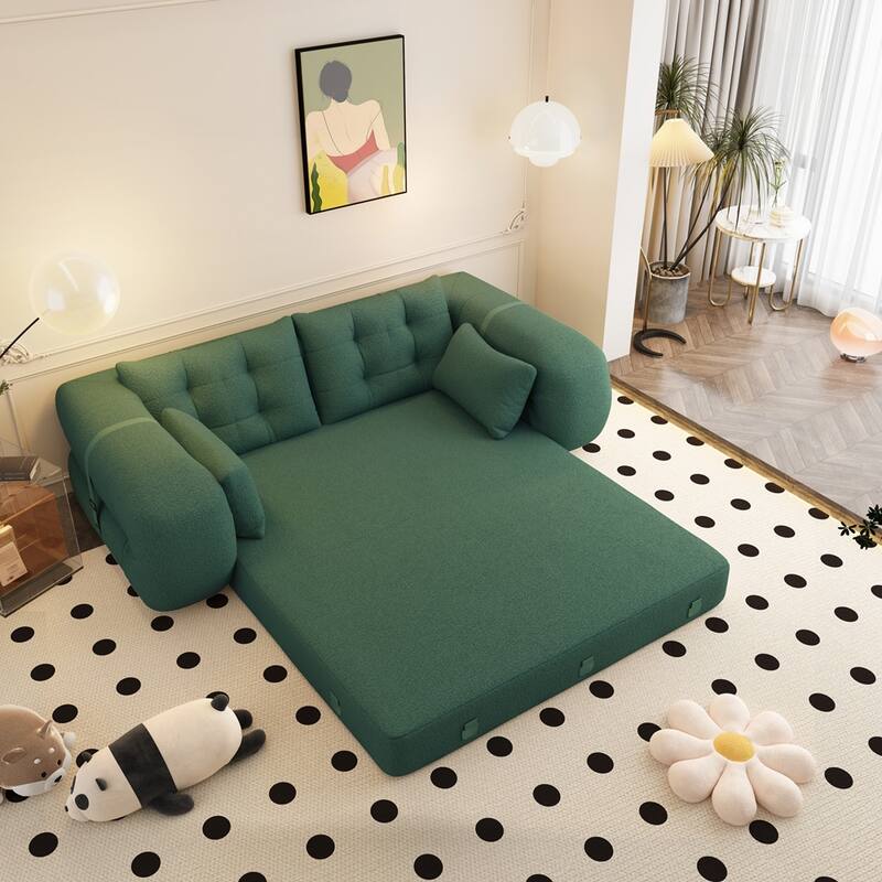 3-in-1 Teddy Fabric Foam-Filled Sleeper Sofa Bed