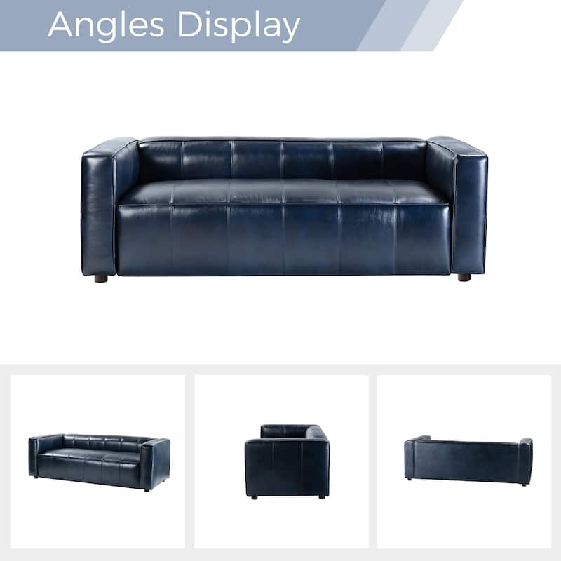 Donia Mid-Century Modern Leather 82" Curved Sofa with Wooden Legs by HULALA HOME