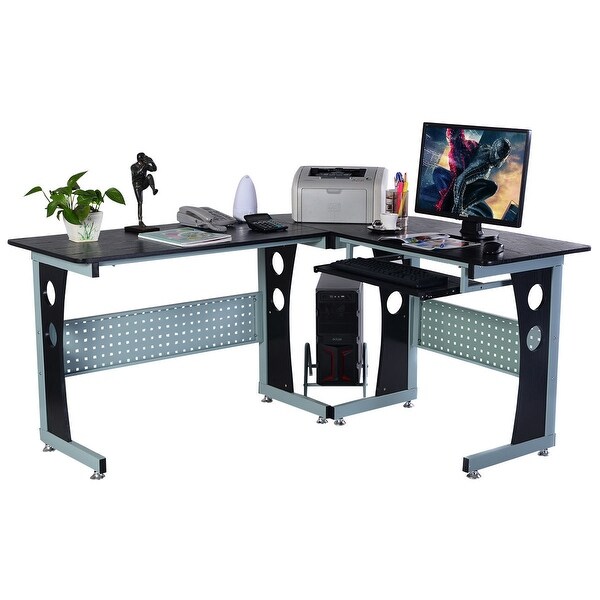 COSTWAY Wood L-Shape Corner Computer Desk PC Table Workstation Home. Opens flyout.