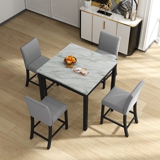 5 Piece Dining Set with 4 Chairs and Square Counter Height Dining Table ...