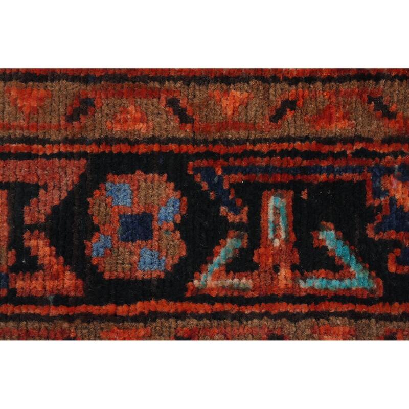 Hand Knotted Oriental 100% Wool Carpet Traditional Geometric Oranges & Rust Heriz Runner Rug - 10' 7'' X 3' 1''