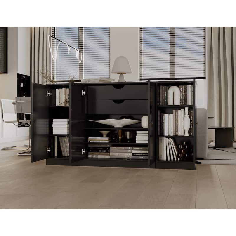 Palace Imports 100% Solid Wood 65" Sideboard with Solid Doors, 2-Drawers and Adjustable Shelves - Black