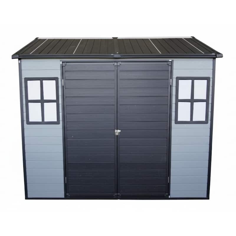 Patio Durable Steel Frame Resin Garden Shed with Floor and Lockable Door, 2 Windows