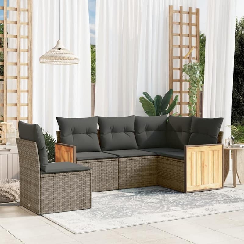 vidaXL Patio Sofa Set with Cushions Outdoor Conversation Furniture Poly Rattan - Grey - 24.4 x 24.4 x 27.2
