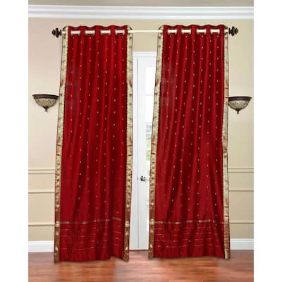 Red Ring Top Sheer Sari Curtain / Drape / Panel - Piece
