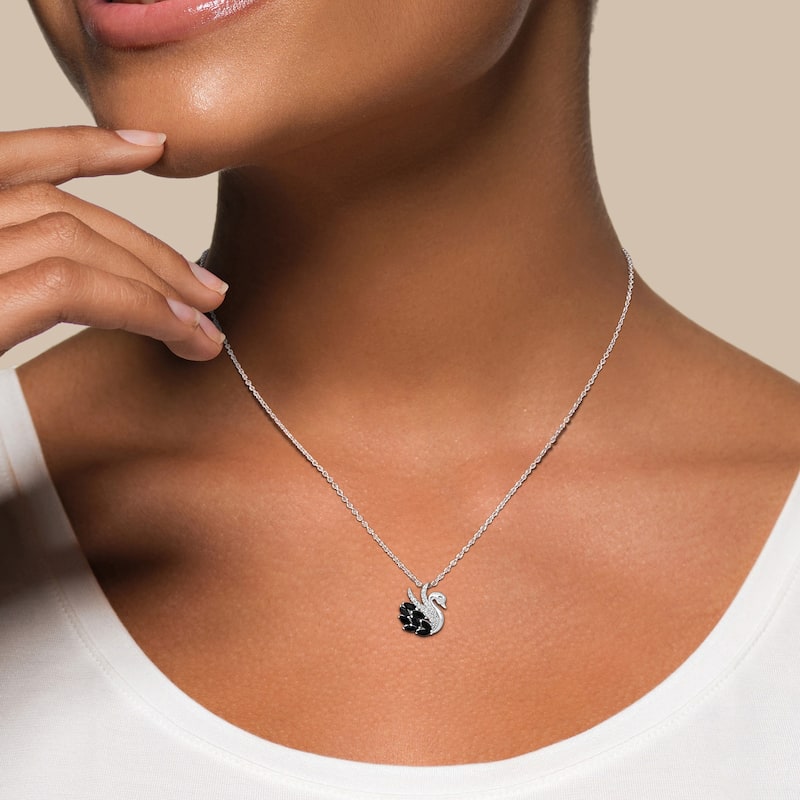 Miadora 1 2/5ct TGW Black Spinel and White Topaz Swan Necklace in Sterling Silver-18+2in