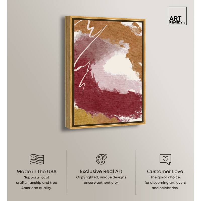 Art Remedy Burgundy And Cork Framed Boho Abstract 1 Piece Canvas Wall Art