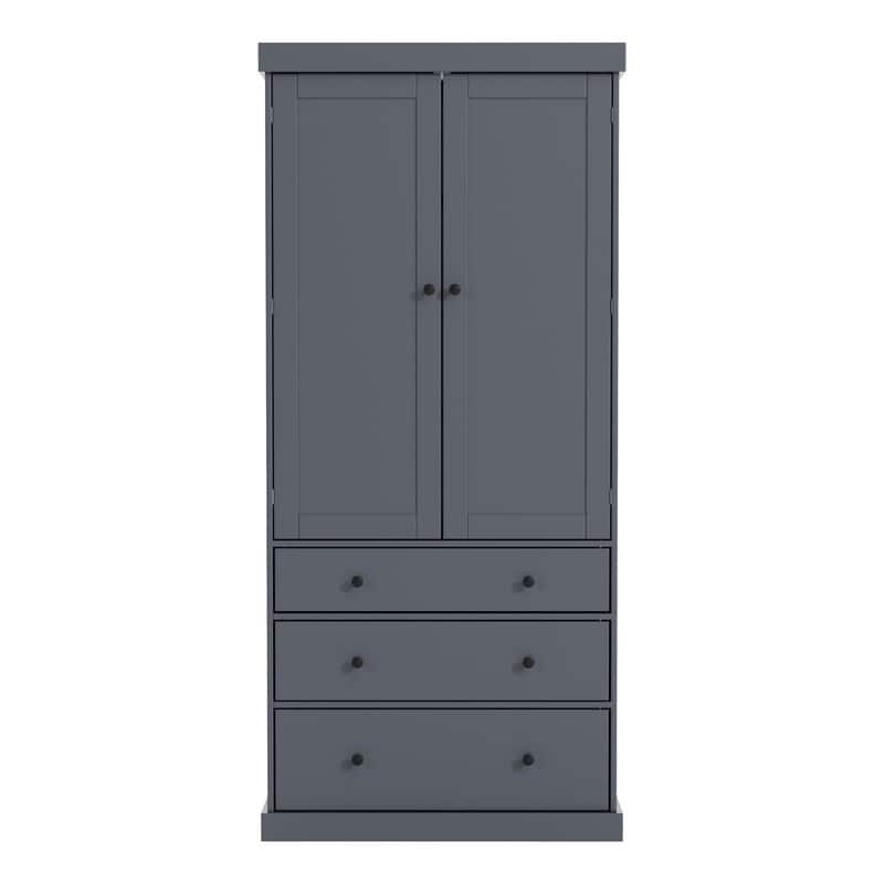 77" Farmhouse-Style Freestanding Pantry – Spacious Kitchen Storage Cabinet with 3 Adjustable Shelves, 8 Door Racks & 3 Drawers. - Grey
