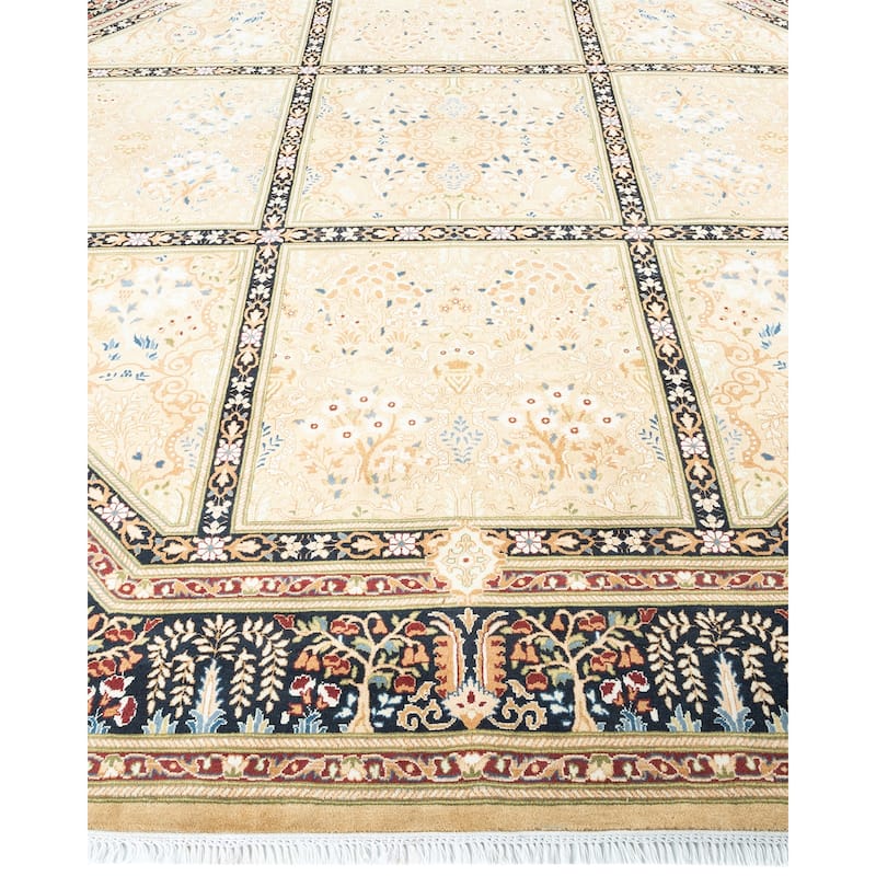 Overton Handknotted Wool Traditional Oriental Yellow Octagon Area Rug - 9' x 12'