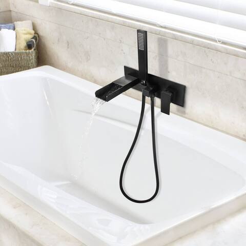 Wall Mount Tub Faucet With Handheld Shower Matte Black Tub Fillers Waterfall Modern 3 Holes Bathroom Bathtub Faucet With Valve