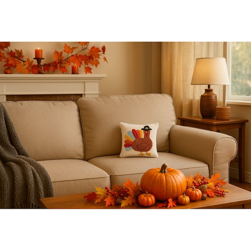 Colorful Turkey Hooked Throw Pillow