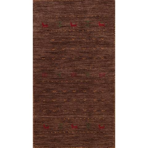 Brown Contemporary Tribal Gabbeh Wool Rug Hand-knotted Foyer Carpet - 2'0" x 4'0"