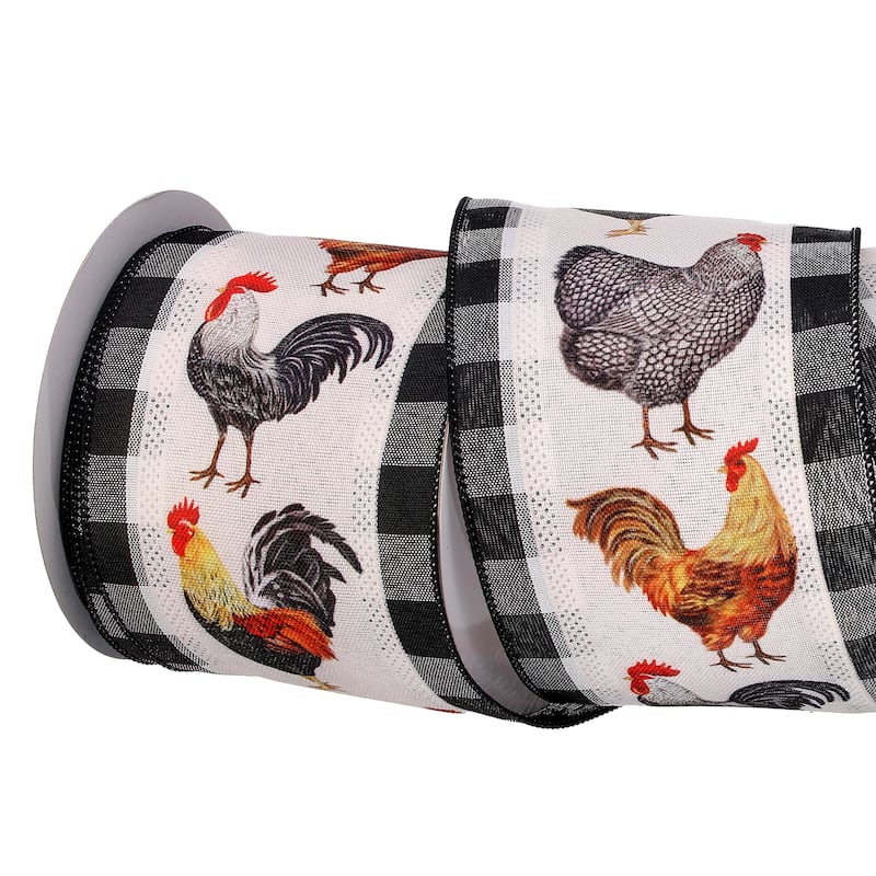 4"X10y Country Chicken On Stripe Ribbon