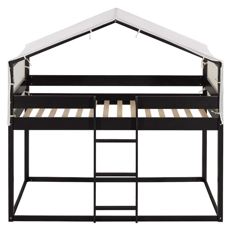Twin over Twin Wood Bunk Bed with Tent, Espresso