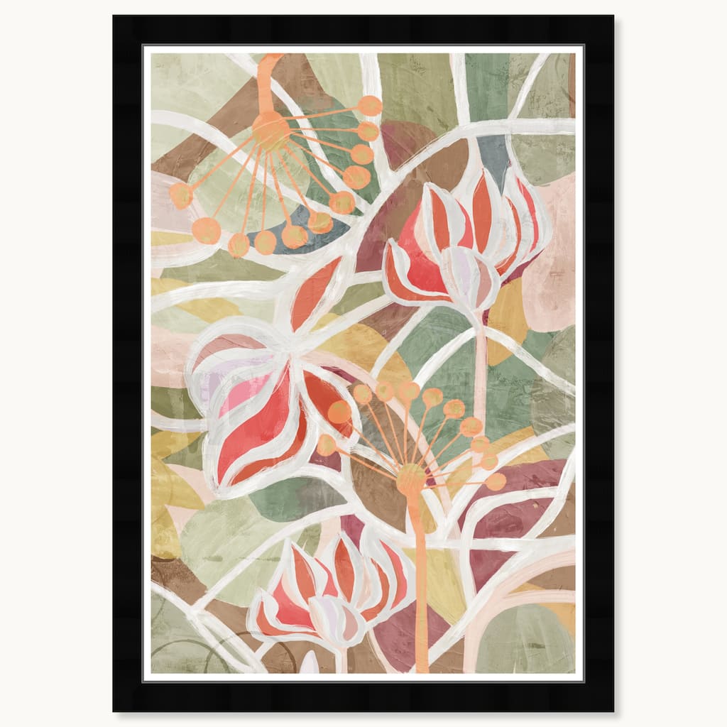 Wynwood Studio Floral Outline Framed Boho Floral 1 Piece Canvas Wall Art