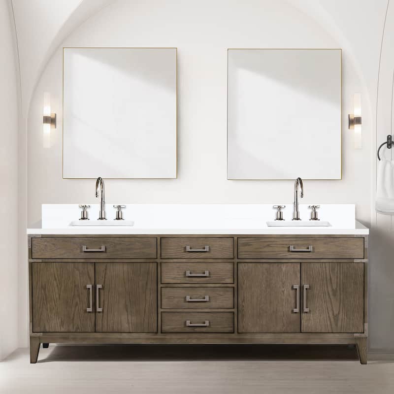 Laurel 60 in W x 22 in D Black Oak Double Bath Vanity and White Quartz Top