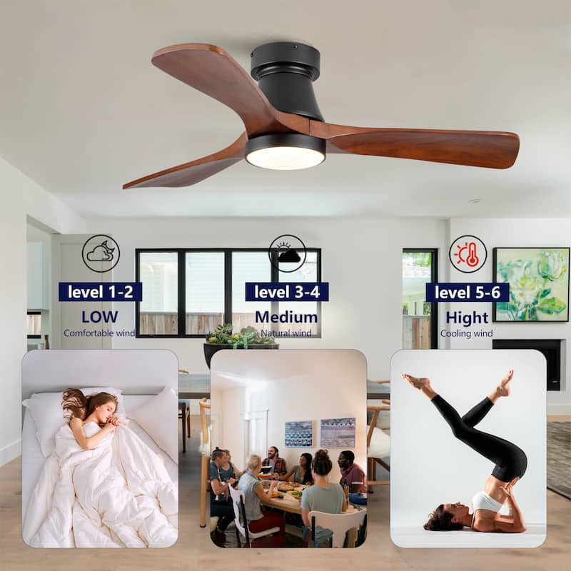 42" Flush Mount Ceiling Fan with Light, Reversible DC Motor