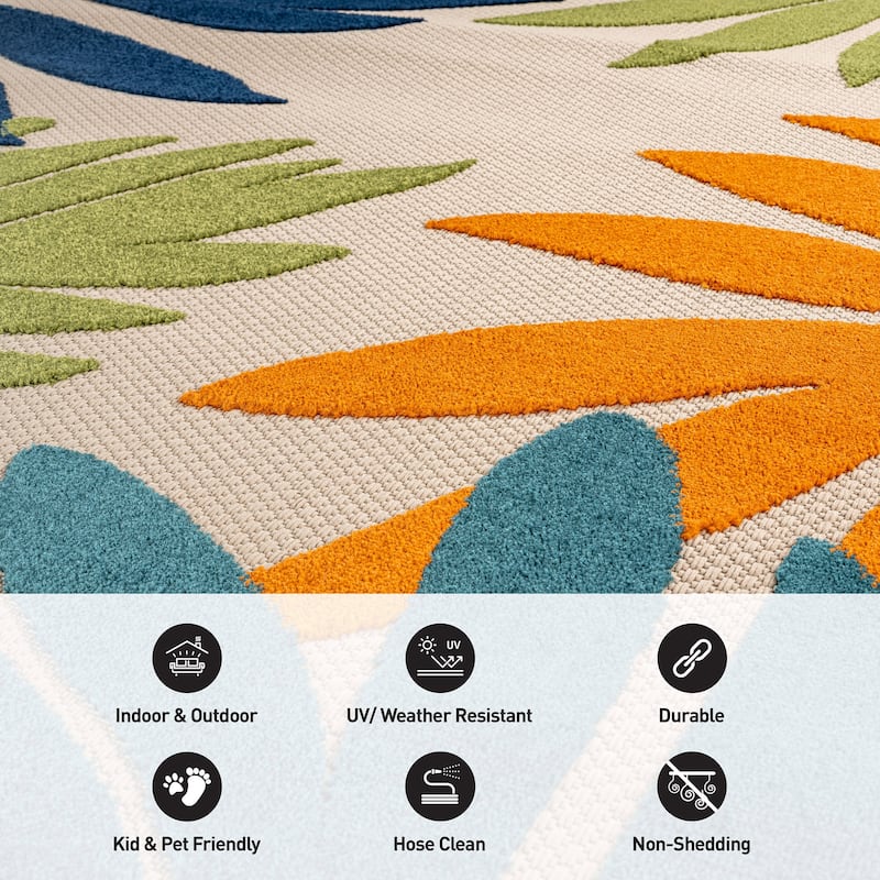 World Rug Gallery Indoor/Outdoor High-Low Textured Area Rug, Palm Easy-Clean Patio Rug