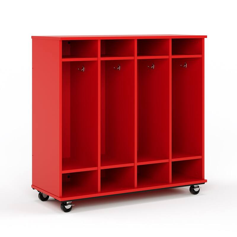 Tot Mate Nursery Daycare Open Mobile Locker Storage, Cubby Shelf, Dry Erase Back - 48" W x 20" D x 48" H - Red
