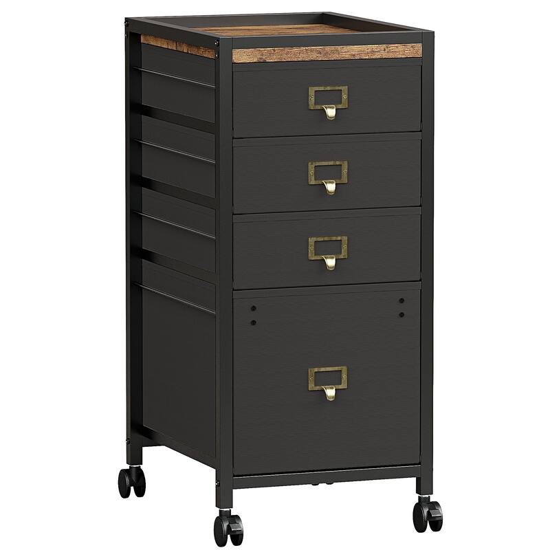 4 Drawer Under Desk Mobile File Cabinet with Wheels - Black