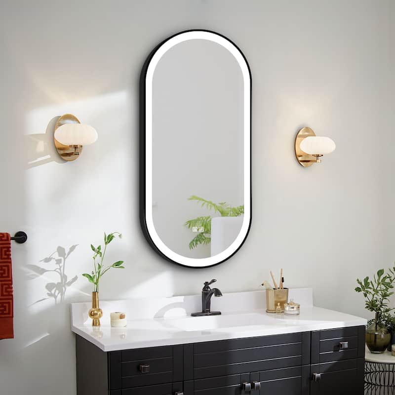 20" x 40" Pill Shape Metal Frame LED Anti-fog Bathroom Vanity Mirror