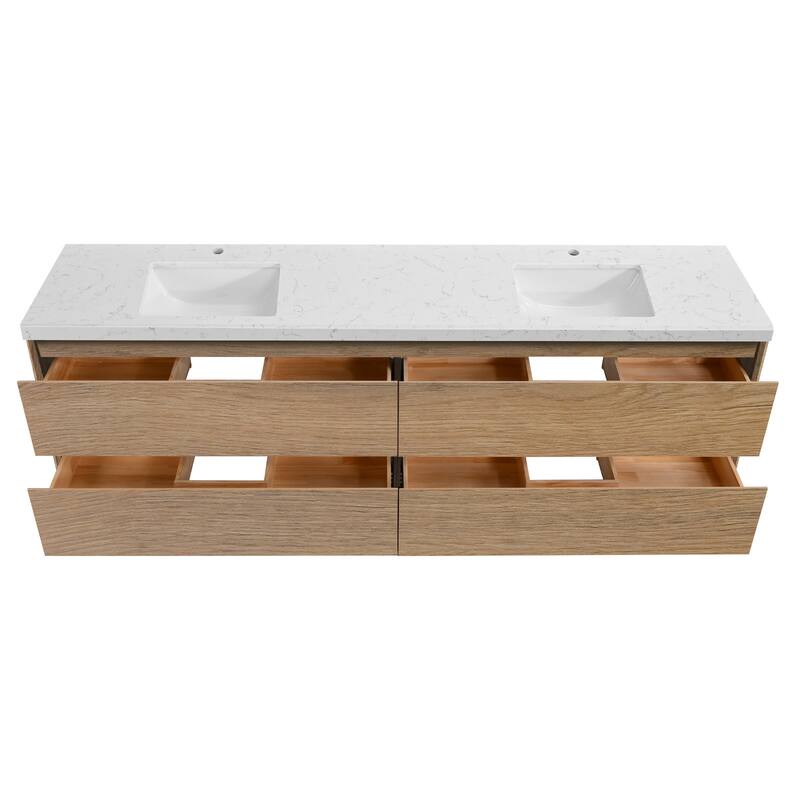 24"30"36"48"60"72"84" Floating Bathroom Vanity Engineered Stone Top with Rectangular Ceramic Undermount Sink